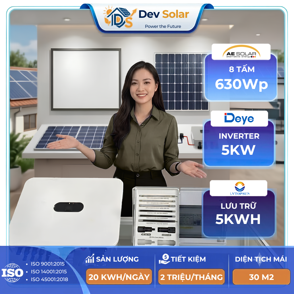 Hệ Hybrid 5kWp + 5kWh lưu trữ