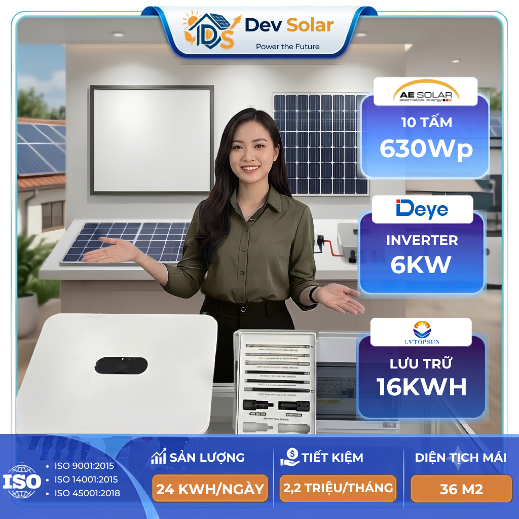 Hệ Hybrid 6kWp + 16kWh lưu trữ