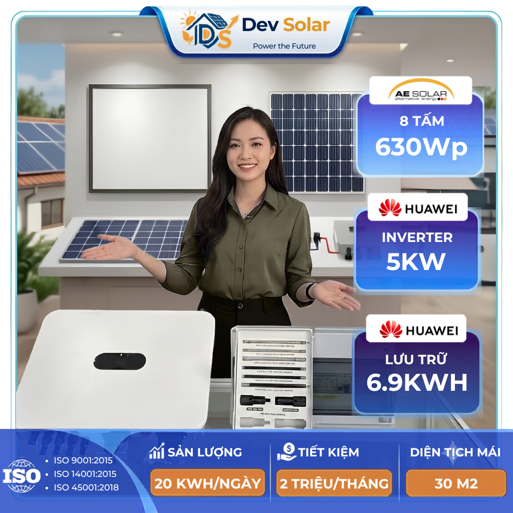 Hệ Hybrid 5kWp + 6.9kWh lưu trữ